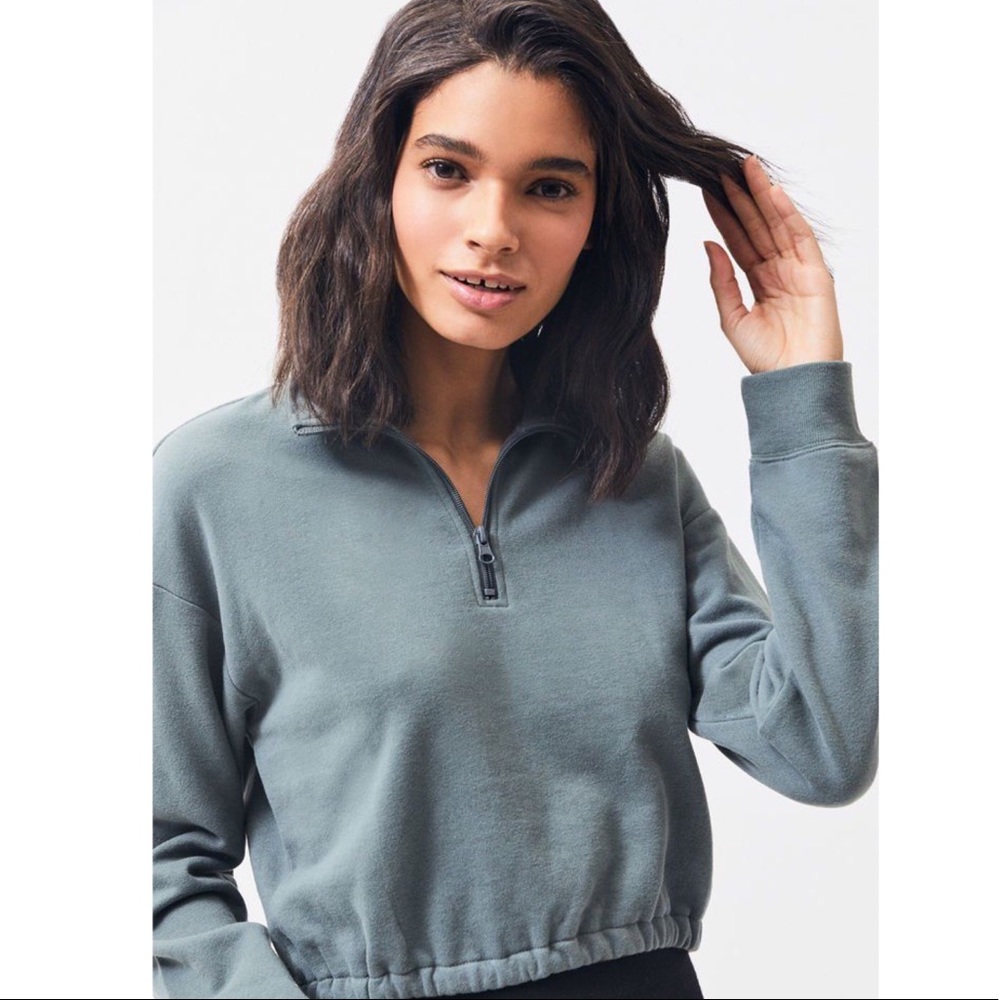 Pacsun Blue Cropped Half Zip Sweatshirt - Picture 2 of 4